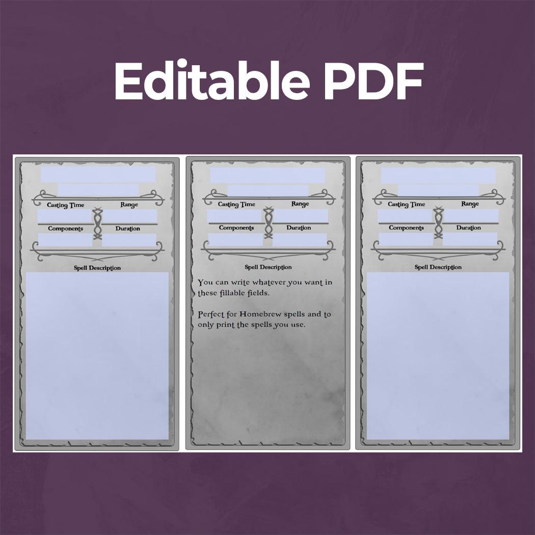 Warlock Spell Cards D&D 5e Spell Cards Fillable PDF Armor Class