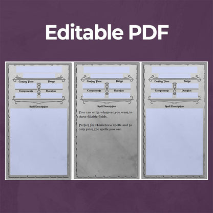 Warlock Spell Cards - Form Fillable Blank PDF - Armor Class